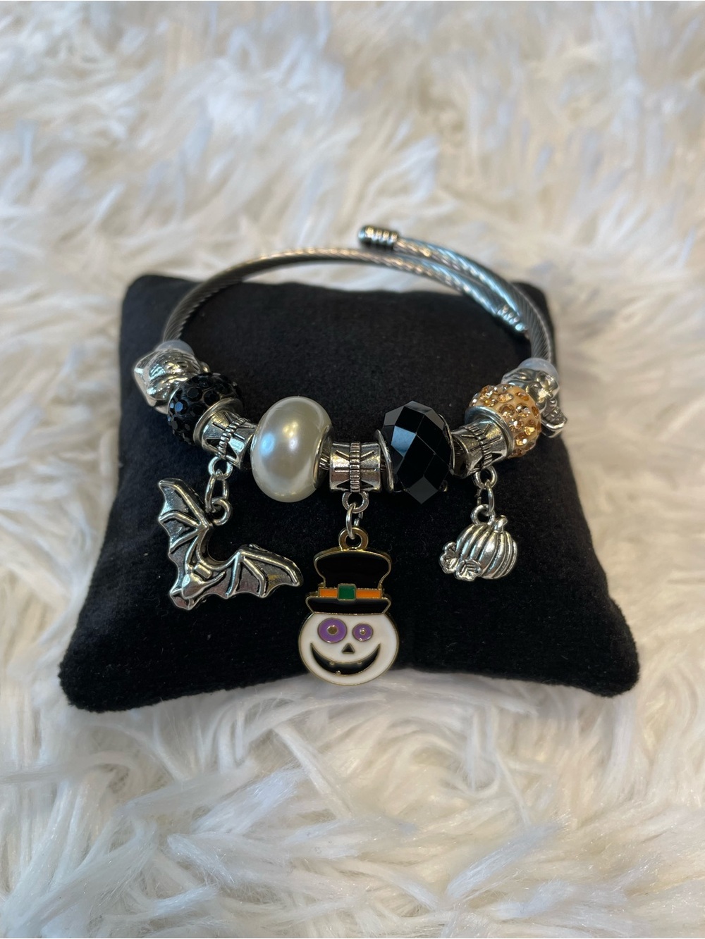 Halloween Charm Bracelet with Black, White & Silver Accents